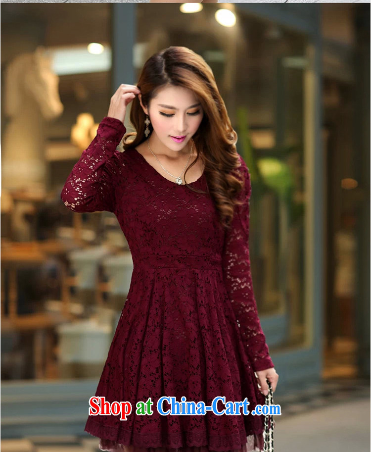 Lehman Ronnie lymalon 2015 autumn and winter new thick MM larger female Korean Beauty lace long-sleeved-round-collar dress 672 wine red 4 XL pictures, price, brand platters! Elections are good character, the national distribution, so why buy now enjoy more preferential! Health