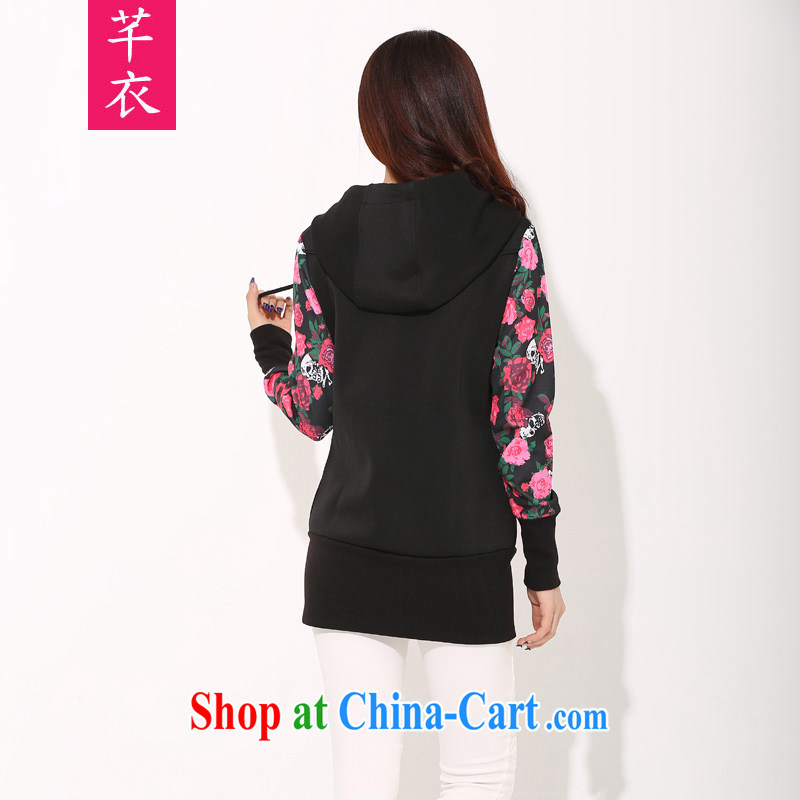 Constitution and clothing increased, female 2015 mm thick new spring loaded is fresh and lovely temperament T-shirt stamp thick cap warm sweater black 4 XL 180 - 200 jack, constitution, and shopping on the Internet