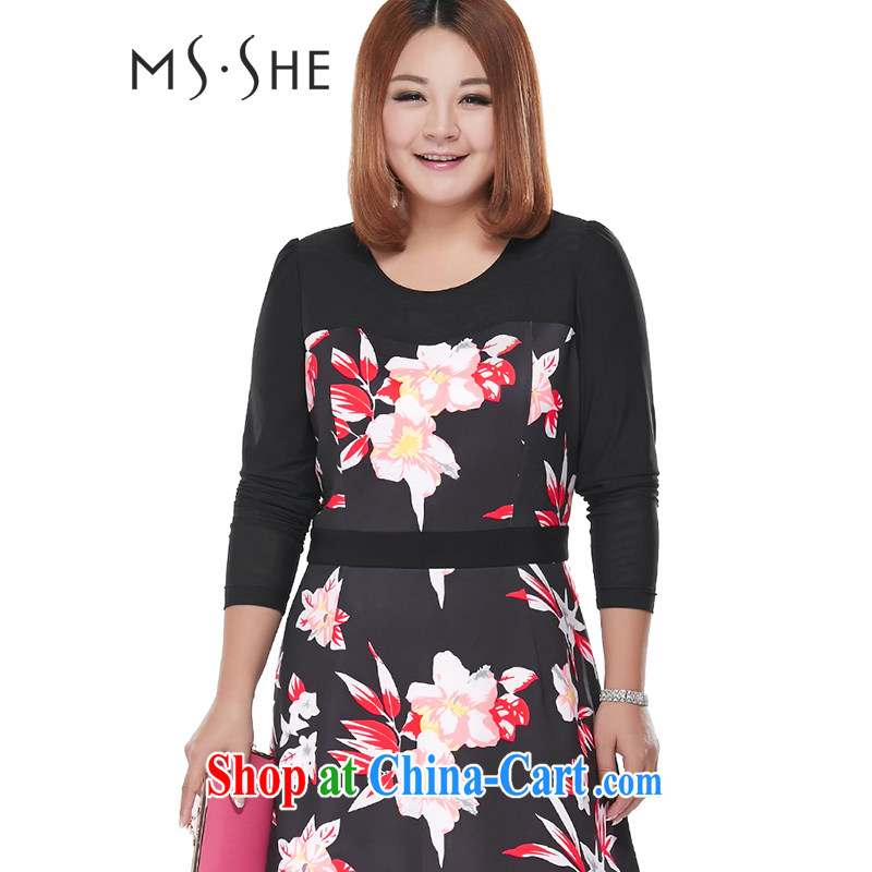 MsShe XL women spring 2015 new thick mm sweet stamp collection waist graphics thin style dress suit 2279 4 XL