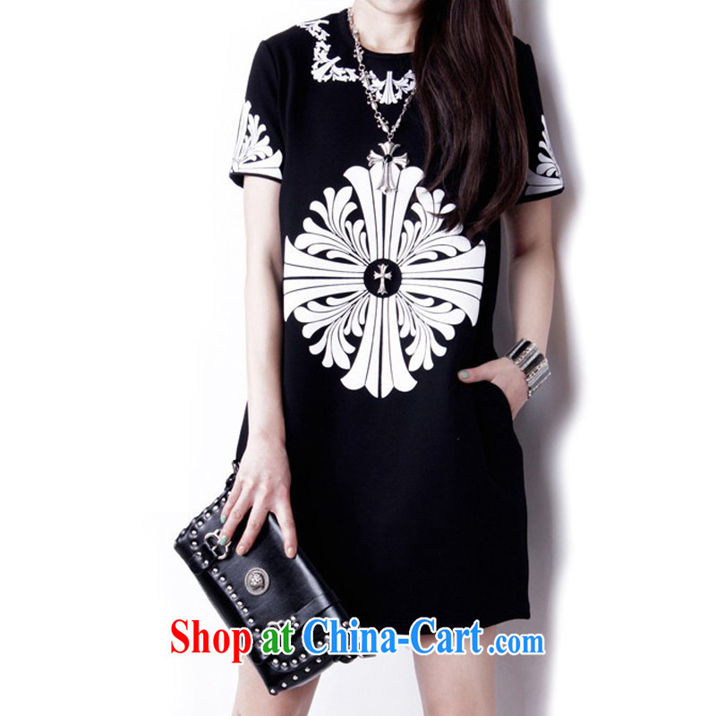 mm thick summer 2015 and indeed XL female thick sister new graphics thin dress short-sleeved 10-stamp black and silver 3XL recommendations 155 - 175 jack, and increase the US, shopping on the Internet