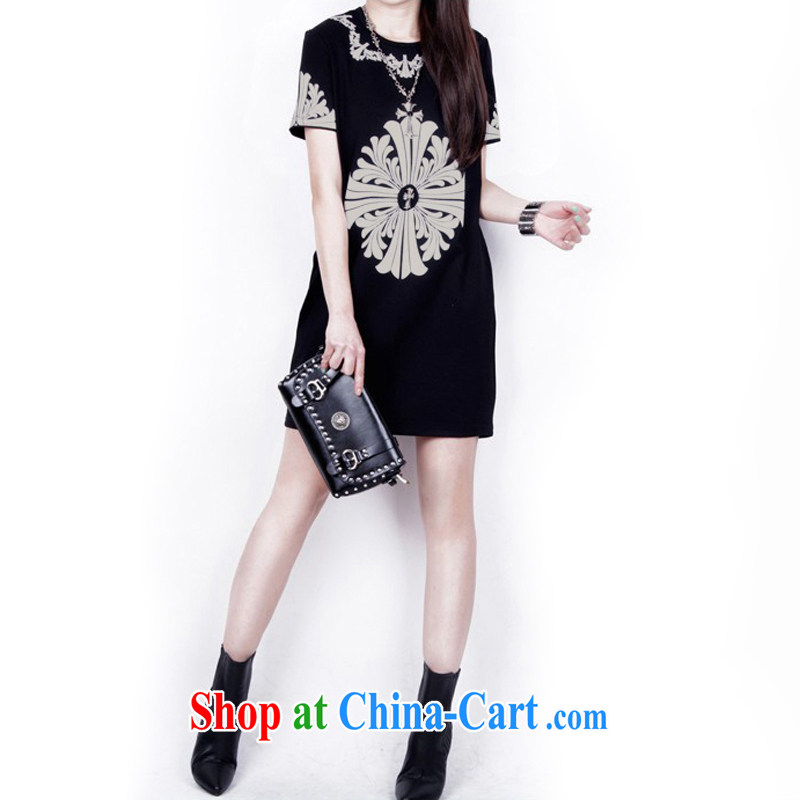 mm thick summer 2015 and indeed XL female thick sister new graphics thin dress short-sleeved 10-stamp black and silver 3XL recommendations 155 - 175 jack, and increase the US, shopping on the Internet
