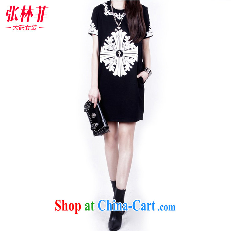 Zhang Lin , thick mm summer 2015 and indeed increase, female fat sister new graphics thin dress short-sleeved 10 field stamp black and silver 3XL, Zhang Lin (ZHANGLINFEI), online shopping