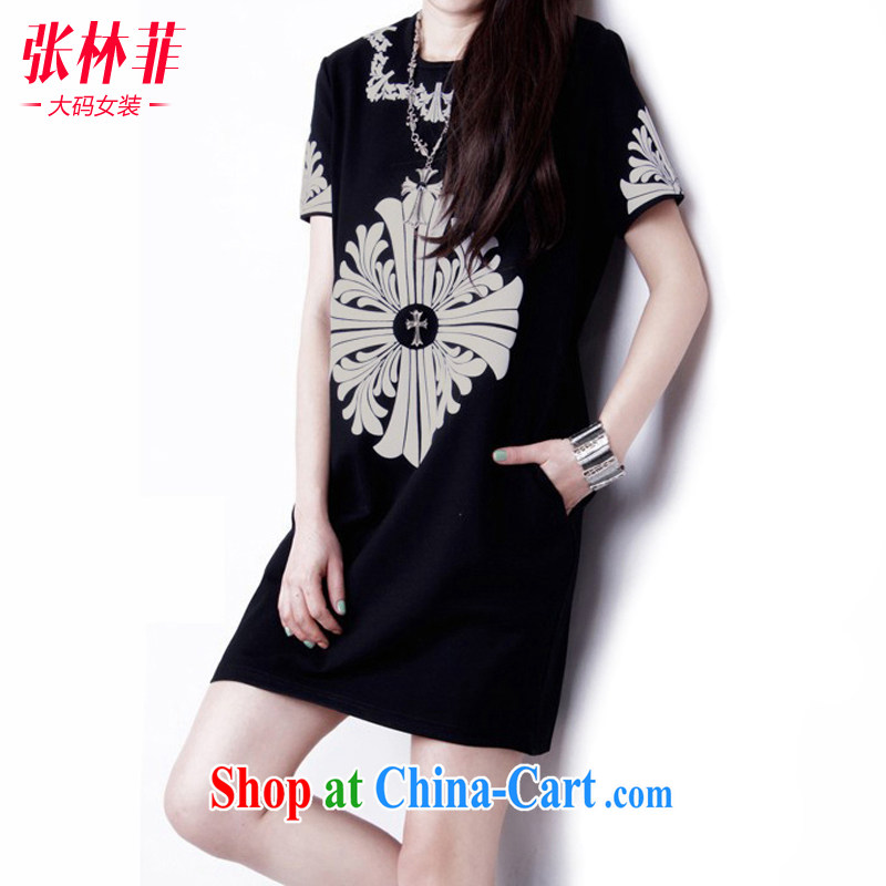 Zhang Lin , thick mm summer 2015 and indeed increase, female fat sister new graphics thin dress short-sleeved 10 field stamp black and silver 3XL, Zhang Lin (ZHANGLINFEI), online shopping