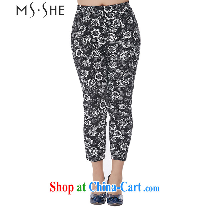 MsShe XL female 2015 summer new expertise in mm high waist leisure 100 ground spring graphics thin pants 2367 black stamp T 4