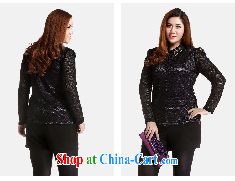 Slim LI Sau 2014 autumn and winter new, larger female European root yarn lapel lace 100 ground mesh sweater Q 6266 black XL pictures, price, brand platters! Elections are good character, the national distribution, so why buy now enjoy more preferential! Health