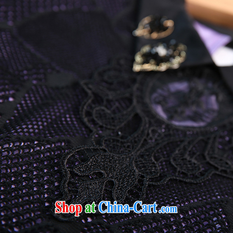Slim LI Sau 2014 autumn and winter new, larger female European root yarn lapel lace 100 ground mesh sweater Q 6266 black XL, slim Li-su, shopping on the Internet