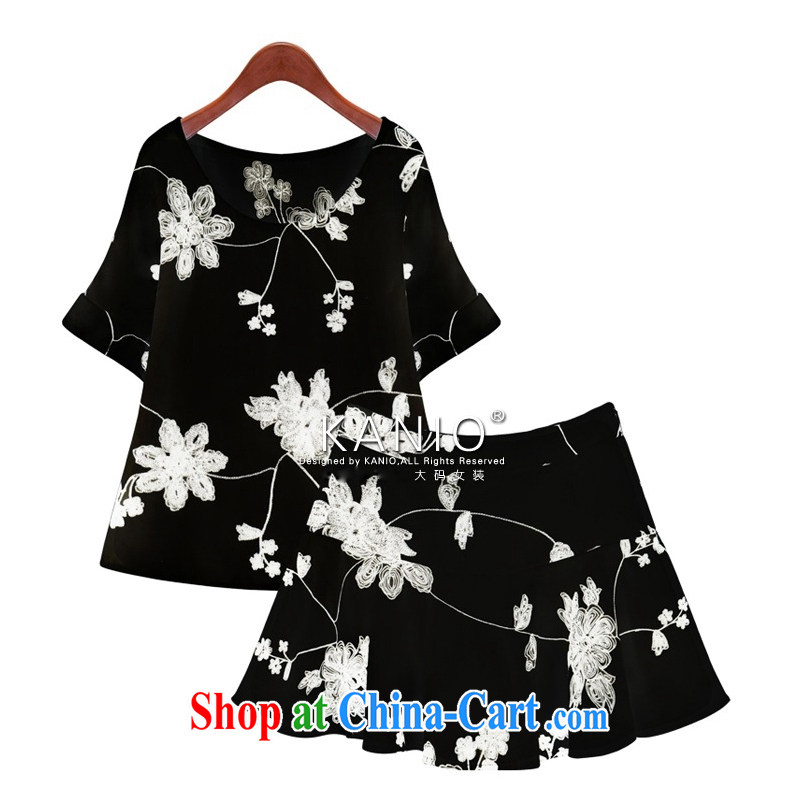 Susan Sarandon aviation 200 Jack large, female fat mm summer new, 2014 the fat and short-sleeve embroidery Flower Snow woven Kit 1833 skirt black 4 XL, Dan Jie Shi (DANJIESHI), online shopping