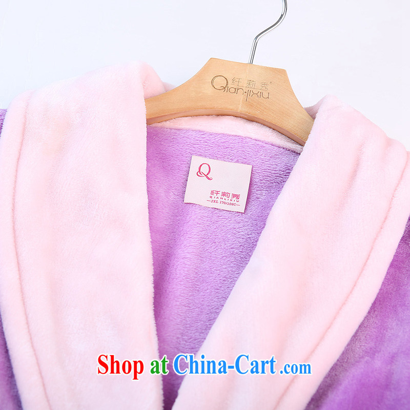 Slim Li-su 2014 autumn and winter new large, stylish women's clothing lapel coral lint-free long-sleeved robes bathrobes home service (delivery belts), 6701 Q light purple 2 XL, slim Li-su, and online shopping