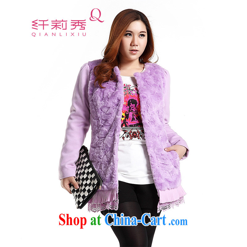 Slim LI Sau 2014 autumn and winter new larger female Korean emulation, rabbit hair stitching warm long-sleeved? The jacket Q 6732 purple 2 XL