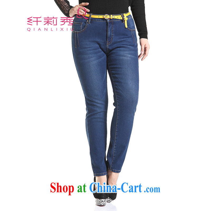 Slim LI Sau 2014 autumn and winter new larger women waist in mill flexibility mentioned and 100 ground the lint-free cloth warm jeans pencil trousers Q 6770 denim blue XL