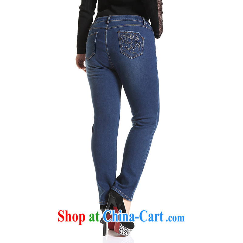 Slim Li-su 2014 autumn and winter new, large, female, lumbar mill flexibility mentioned and 100 on the lint-free cloth warm jeans pencil trousers Q 6770 denim blue XL, slim Li-su, and shopping on the Internet