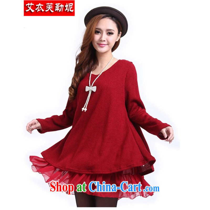 The Yi would be Connie, 2015 spring and summer with new Korean fashion loose the Code women with thick and fat and thick long-sleeved solid dress 2038 #sj wine red XXXXL, Yi would be, Connie, and shopping on the Internet