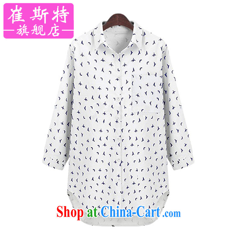 Special Offers clearance does not return not-for-autumn and winter clothes larger female thick mm thick sister birds pattern stamp beauty graphics thin, long, large code shirt 1445 white 4XL