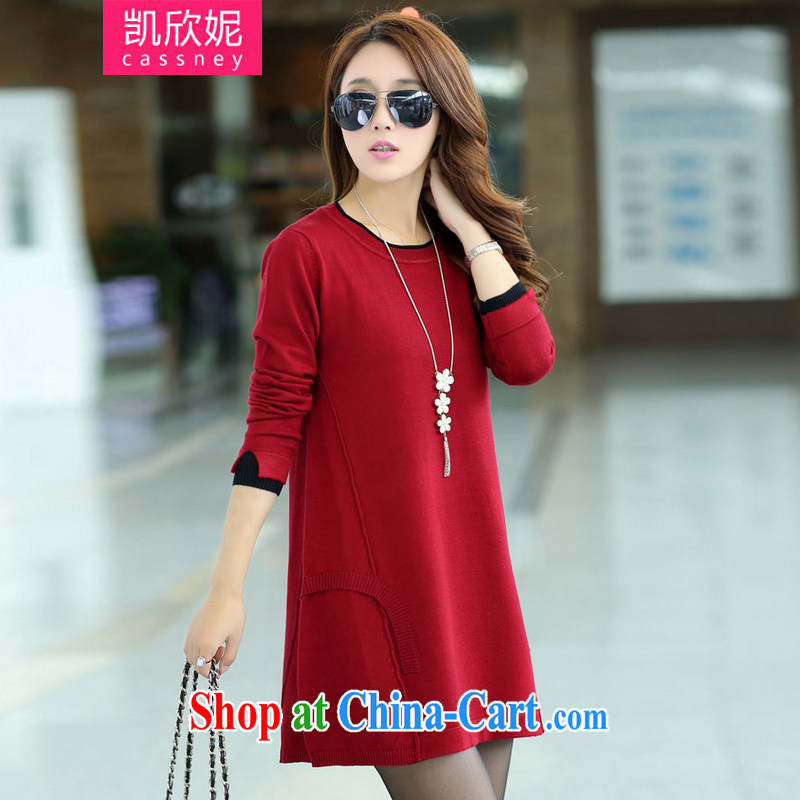 Kaixin Connie 2014 autumn and winter new Korean version thick MM loose video thin sweater, long-dresses wine red XXXXL, Kaixin Connie, shopping on the Internet