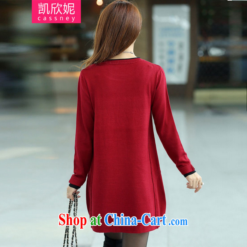 Kaixin Connie 2014 autumn and winter new Korean version thick MM loose video thin sweater, long-dresses wine red XXXXL, Kaixin Connie, shopping on the Internet