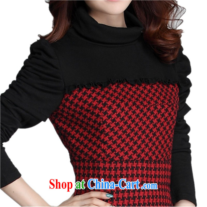The obesity mm stylish spell-color dresses package mail 2014 new autumn and winter clothing high-collar solid dress bubble sleeve large code 1000 bird tartan video thin knitted short red XXL approximately 140 - 150 jack, constitution, Jacob (QIANYAZI), online shopping