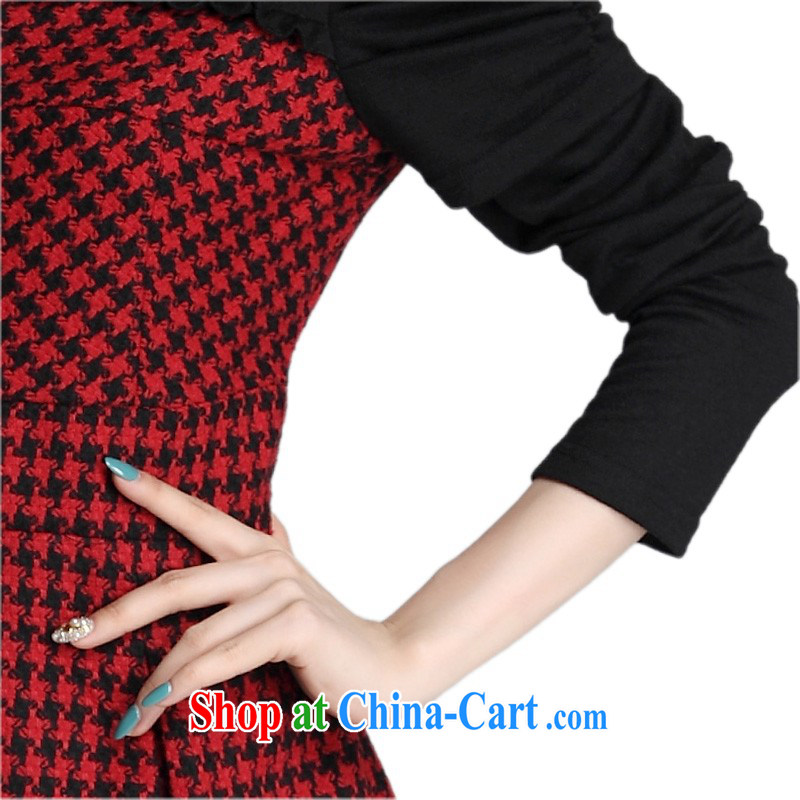 The obesity mm stylish spell-color dresses package mail 2014 new autumn and winter clothing high-collar solid dress bubble sleeve large code 1000 bird tartan video thin knitted short red XXL approximately 140 - 150 jack, constitution, Jacob (QIANYAZI), online shopping