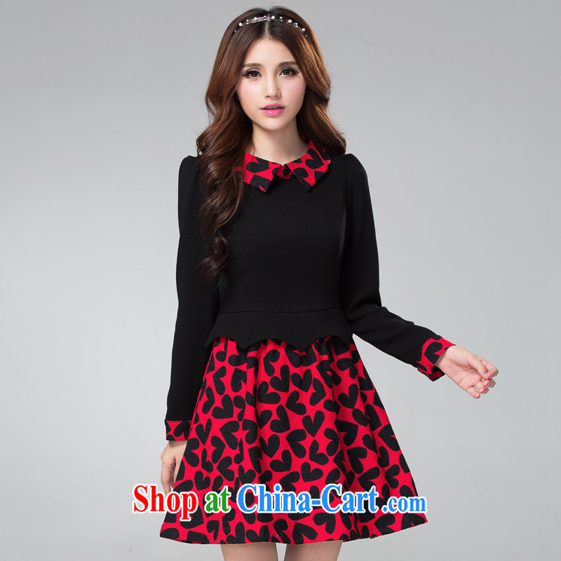 cheer for Fall/Winter new products, women with expertise in Europe and MM heart-shaped graphics thin XL long-sleeved dress of the 2352 red 2 XL, cross-sectoral provision (qisuo), online shopping
