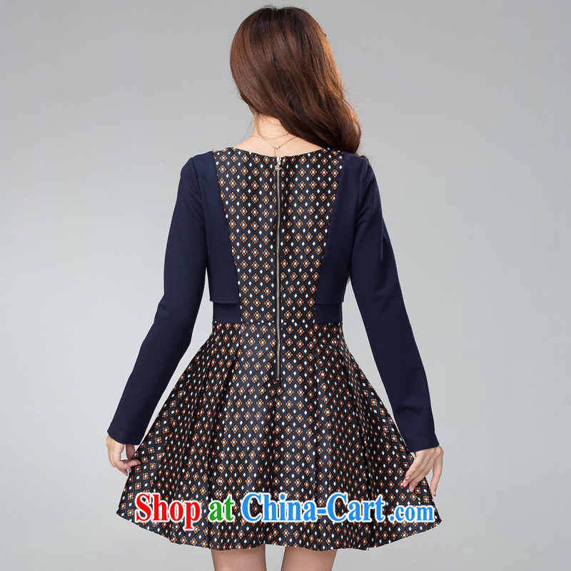 cheer for 2014 fall and winter new products, women mm thick small floral stitching graphics thin XL long-sleeved dress of the 2353 royal blue 5 XL, cross-sectoral provision (qisuo), shopping on the Internet