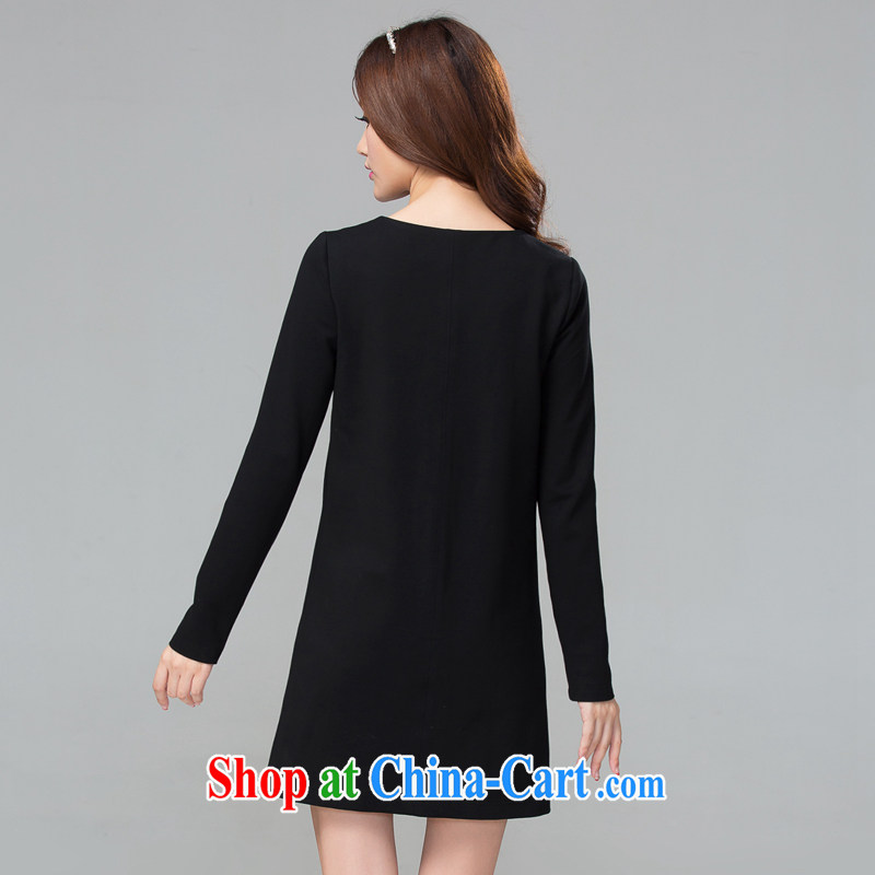 cheer for Fall/Winter new products, women with thick mm sweet lace spell graphics thin large long-sleeved thick dresses of the 2329 black 5 XL, cross-sectoral provision (qisuo), shopping on the Internet