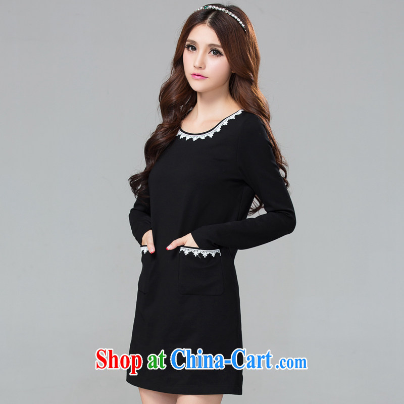 cheer for Fall/Winter new products, women with thick mm sweet lace spell graphics thin large long-sleeved thick dresses of the 2329 black 5 XL, cross-sectoral provision (qisuo), shopping on the Internet