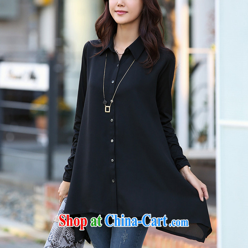 The load-ting zhuangting -- autumn 2015 new Korean version of the greater, female, long-long-sleeved T-shirt snow woven lapel shirt 2013 black 5 XL, Ting (zhuangting), shopping on the Internet
