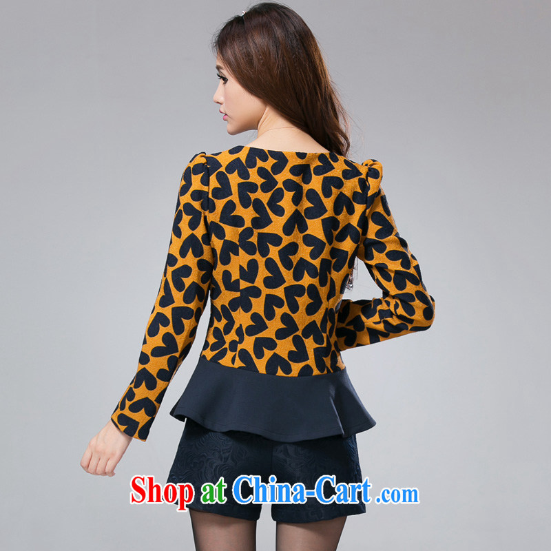 cheer for autumn and winter, the Code women mm thick heart pattern graphics thin and thick, and long-sleeved shirt T the number 2368 yellow 5 XL, cross-sectoral provision (qisuo), shopping on the Internet
