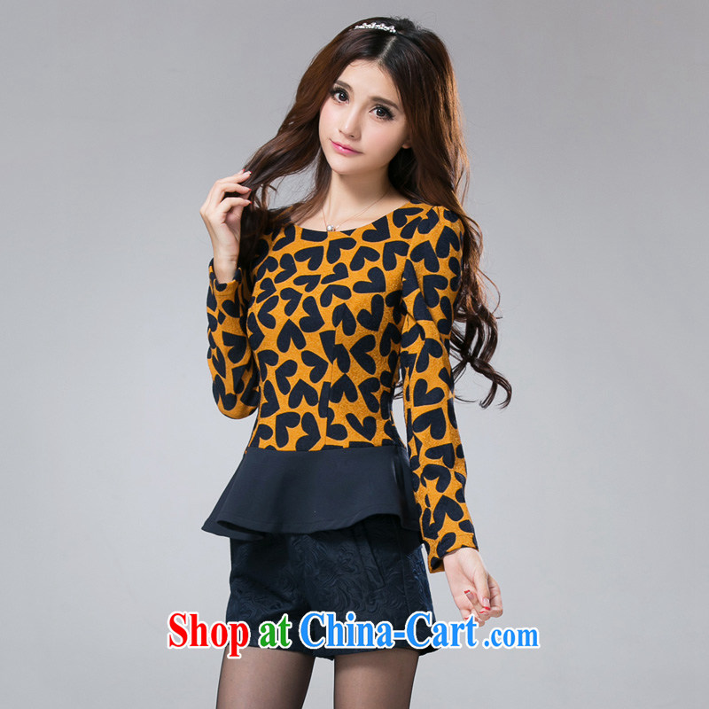 cheer for autumn and winter, the Code women mm thick heart pattern graphics thin and thick, and long-sleeved shirt T the number 2368 yellow 5 XL, cross-sectoral provision (qisuo), shopping on the Internet