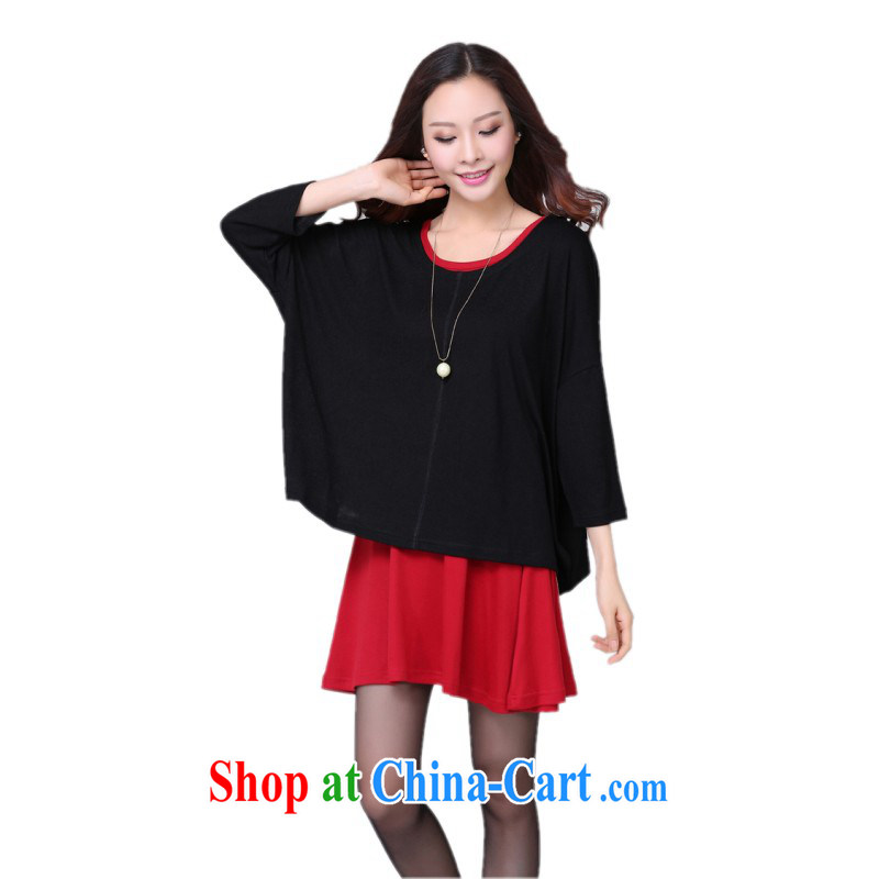 The e-mail package is indeed the king, relaxed, casual dress 2014 new autumn and winter clothing two-piece bat T-shirt 7 sub-sleeved vest, red and black 2 XL approximately 140 - 160 jack