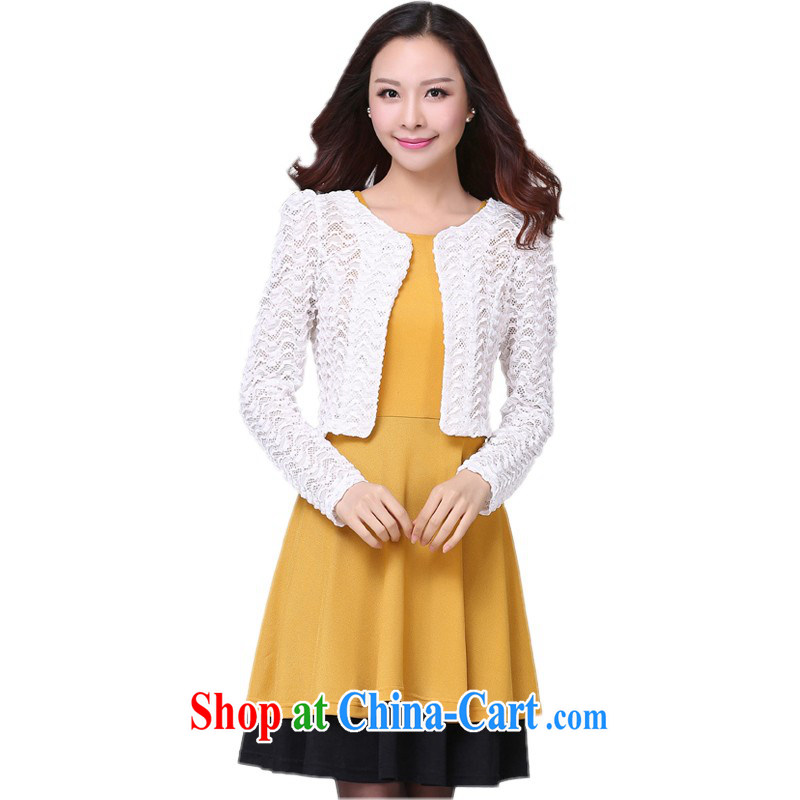 The package mail XL lady two-piece dresses 2014 new spring loaded lace long-sleeved shawl vest skirt solid professional lady yellow 4 XL approximately 175 - 185 jack