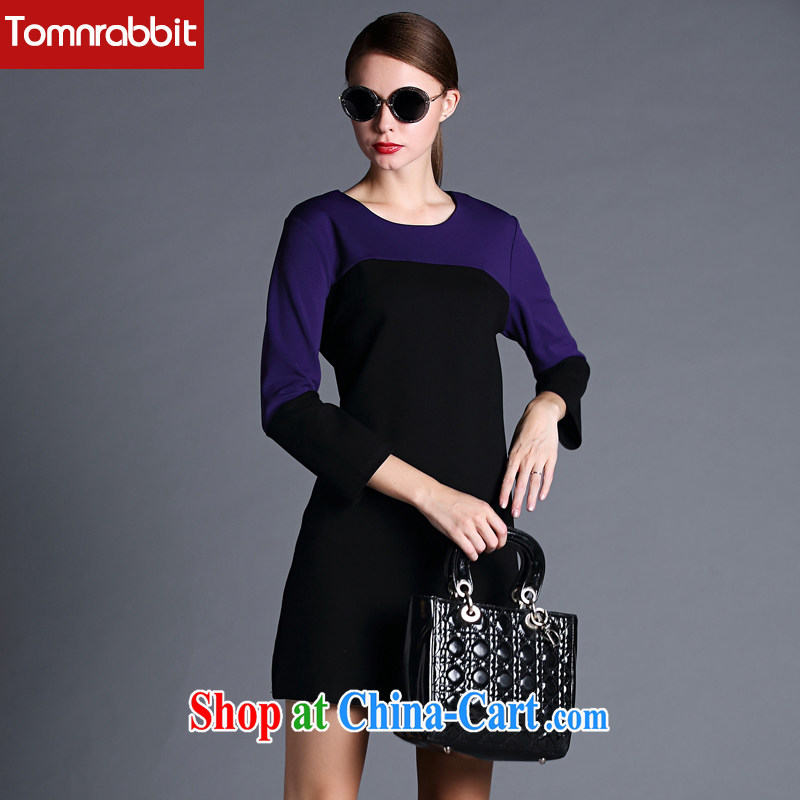 Tomnrabbit King, female dresses 2015 spring European and American stitching long-sleeved dresses on girls who are decorated graphics thin, A field dress black large code XXL, Tomnrabbit, shopping on the Internet