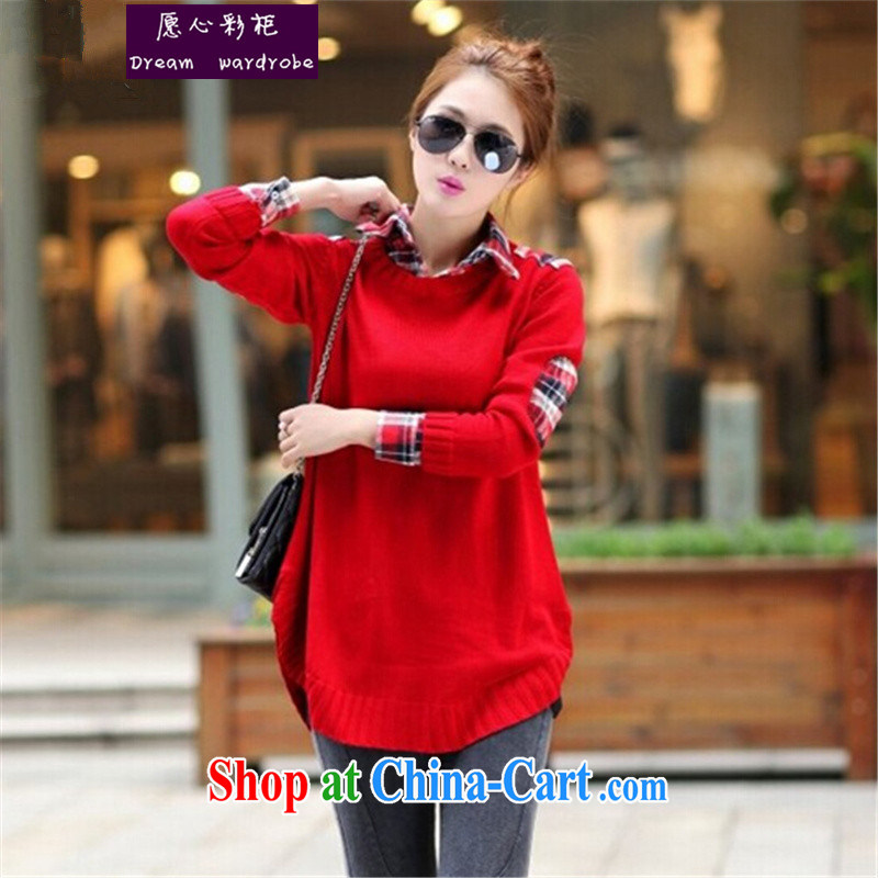 would like to heart Color cabinet 2014 the code female autumn new shirt collar A-pregnant women sweater Korean fashion knitted shirts bymm red are code