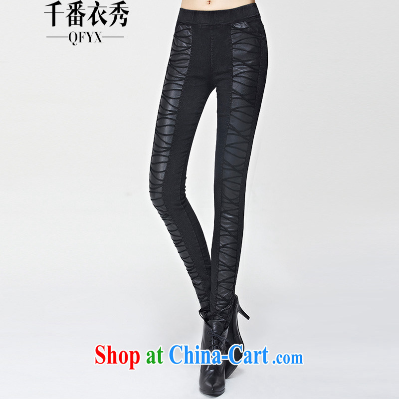 1000 his Yi Su-larger female solid pants fall and winter mm thick European graphics gaunt waist castor pencil trousers D 0845 black XL