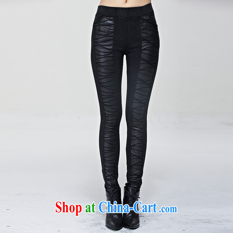 1000 double Yi Su-large, female solid pants fall and winter mm thick European and American video gaunt waist castor pencil trousers D 0845 black XL, 1000 double Yi Su, shopping on the Internet