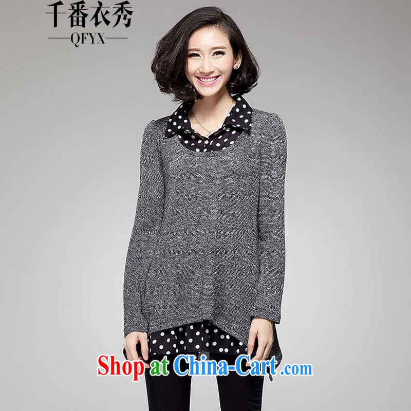 1000 double Yi Su-XL women mm thick loose video thin shirt lapel knit shirts leave two Q 5052 gray XXXXXL