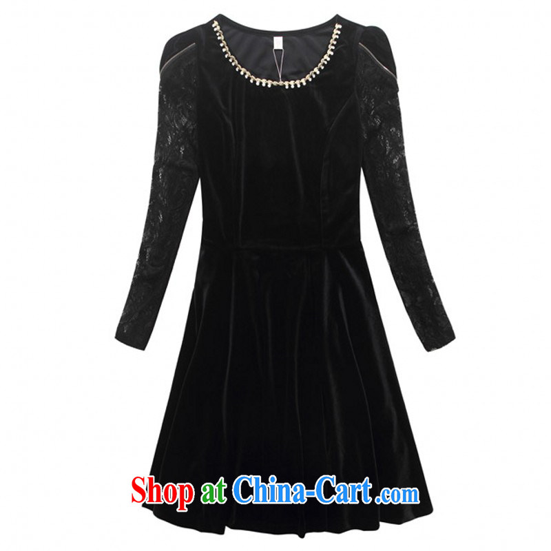 Package e-mail delivery to the payment increase, high quality gold velour dress Korea and ventricular hypertrophy, elastic bubble long-sleeved ladies video thin solid skirt necklace Round black 3 XL approximately 160 - 180 jack, land is still the garment, and shopping on the Internet