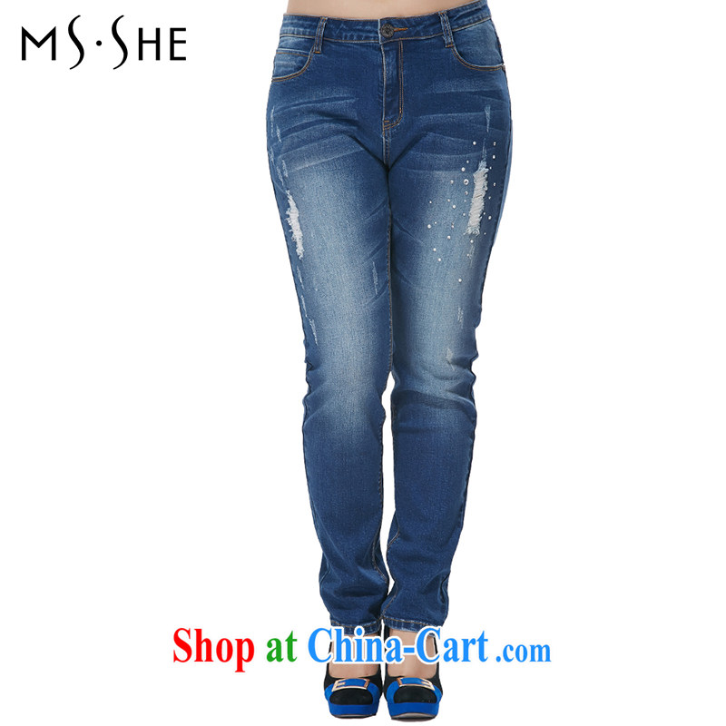 MsShe XL girls 2015 new Korean hot drill in high waist leisure video thin jeans 7882 denim blue T 5