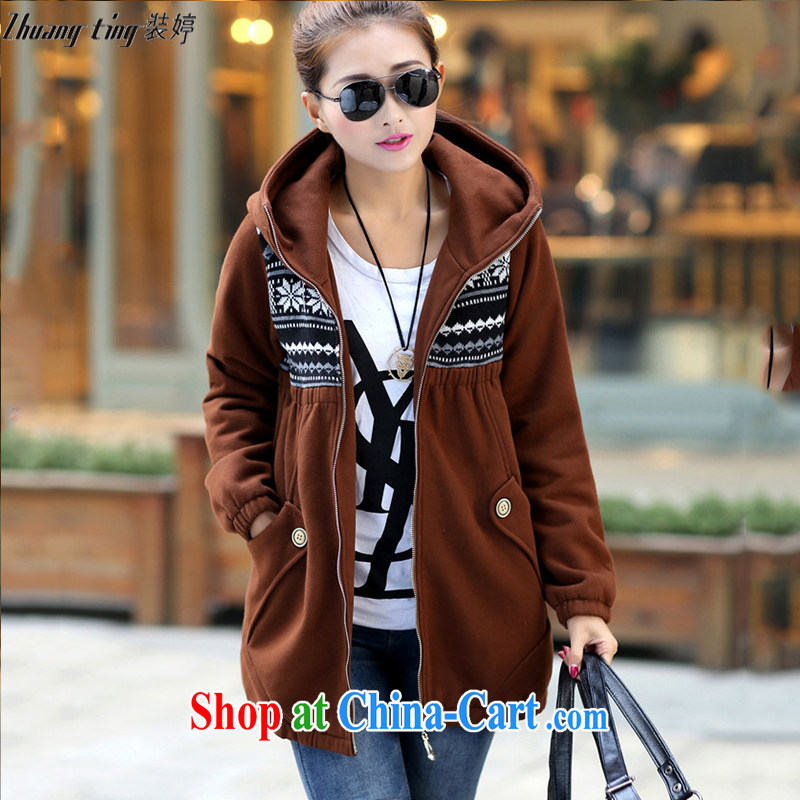 The load-ting zhuangting -- 2014 fall and winter season, the Korean version of the greater code female leisure cap zip long-sleeve sweater jacket 8092 brown 6 XL