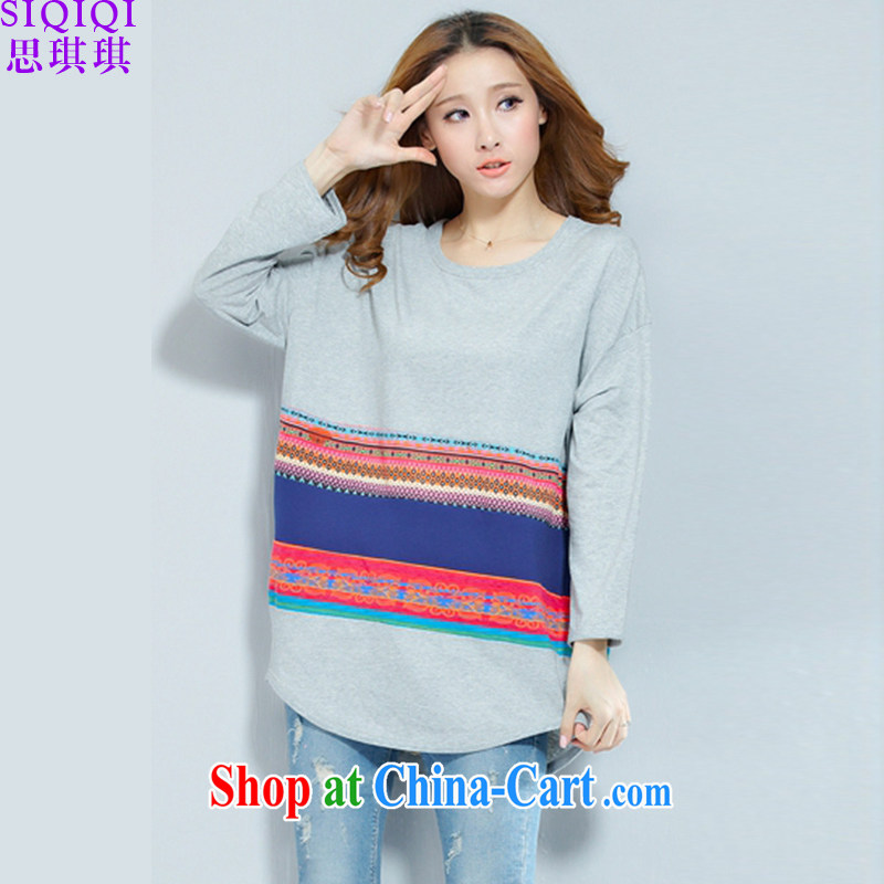 Cisco-gi-gi (SIQIQI) 2015 summer new Korean fashion ladies large, short-sleeved T-shirt girl loose TX 1074 long-sleeved gray large numbers, the Qi Qi (SIQIQI), online shopping