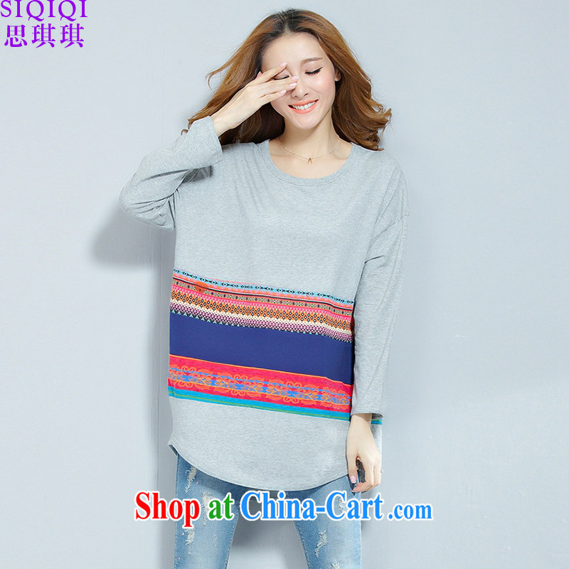 Cisco-gi-gi (SIQIQI) 2015 summer new Korean fashion ladies large, short-sleeved T-shirt girl loose TX 1074 long-sleeved gray large numbers, the Qi Qi (SIQIQI), online shopping