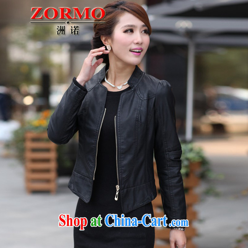 ZORMO Korean female autumn and winter, PU leather motorcycle leather jacket thick mm larger female leather jacket black XXXXL
