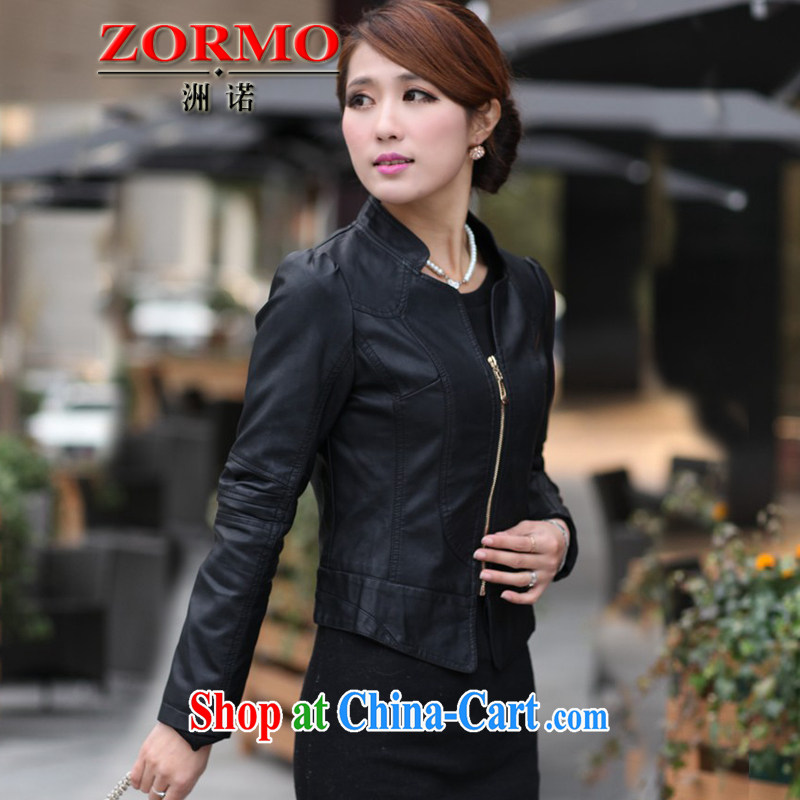 ZORMO Korean female autumn and winter, PU leather motorcycle leather jacket thick mm larger female leather jacket black XXXXL, ZORMO, shopping on the Internet