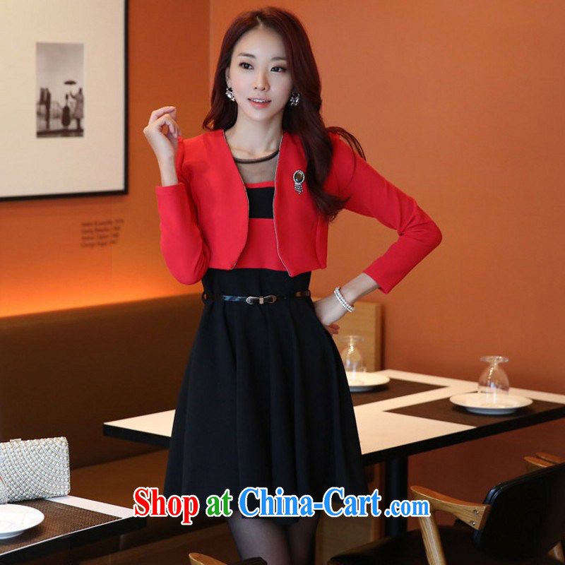 The delivery package as soon as possible by the obesity mm stylish two-piece dresses with larger Korean spelling color vest dress long-sleeved shawl quarter 4 100 ground red skirts XL 130 - 140 jack, land is still the garment, and shopping on the Internet
