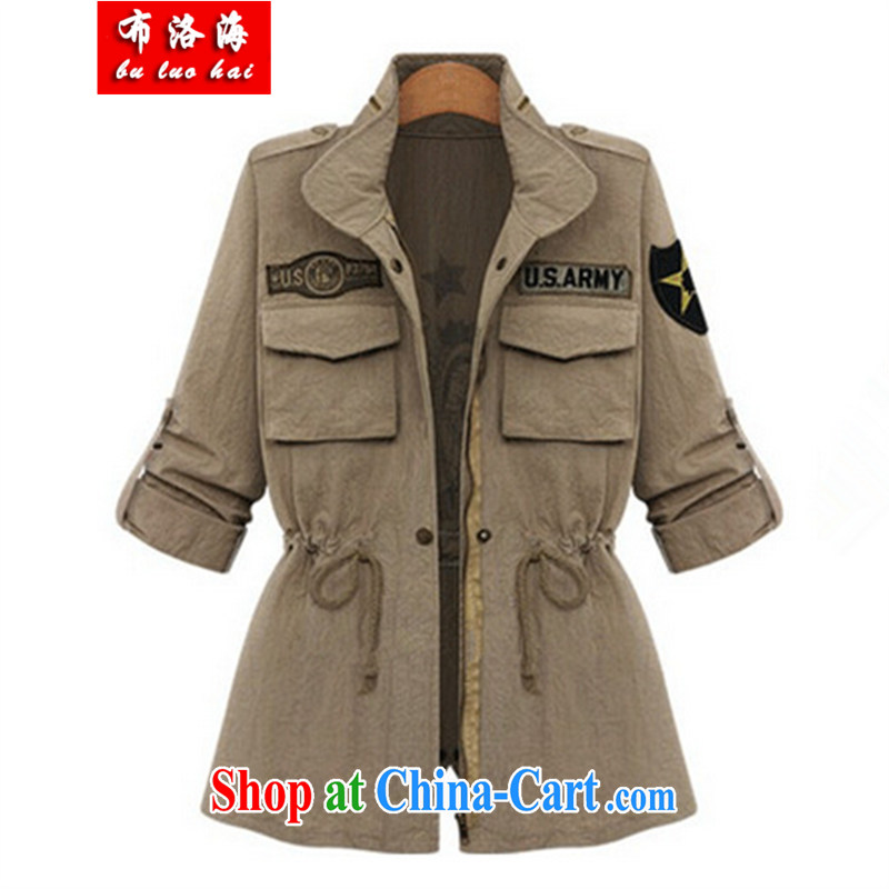 The sea 2014 autumn and winter with new and stylish large code female thick mm video thin-waist lapel 7 cuffs wind jacket 2069 _sjl khaki XXXL