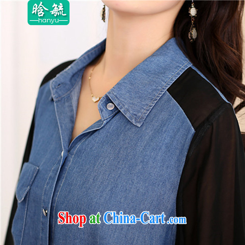 More detailed international 2015 spring new, larger female cowboy shirt jacket 717 dark blue 4 XL, detailed, and, shopping on the Internet