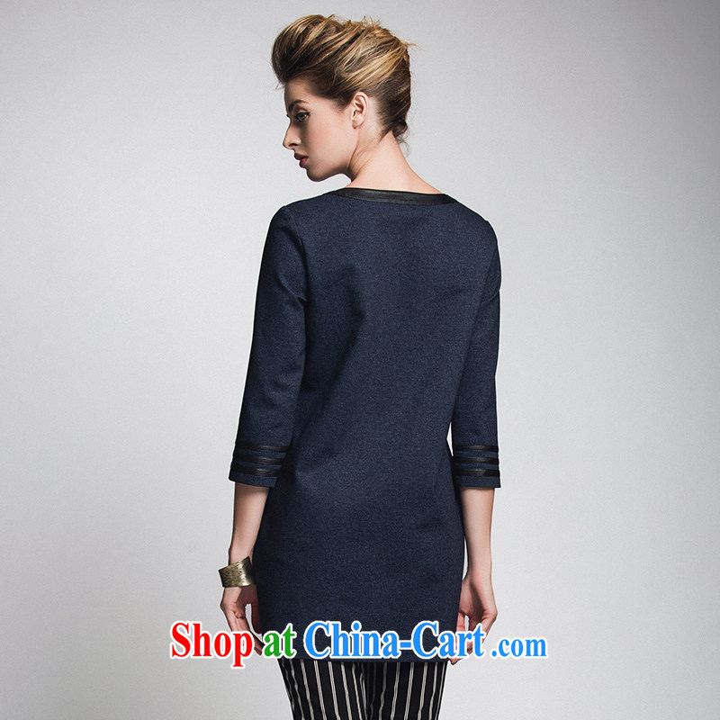 The Mak is the female 2014 winter clothes new thick mm stylish V collar rivets, long T-shirt, blue 944365120 5 XL, former Yugoslavia, Mak, and shopping on the Internet