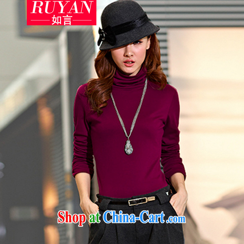 The fat increase, female fat MM Winter load new 2014 Korean high-collar graphics thin stretch knitted solid long-sleeved T-shirt T shirts women T-shirt wine red XXXXXL