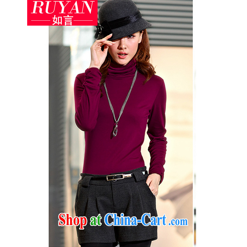 The fat increase, female fat MM autumn and winter clothes new 2014 Korean high-collar graphics thin stretch knitted solid long-sleeved T-shirt T shirts women T-shirt wine red XXXXXL, such as statements (RUYAN), online shopping