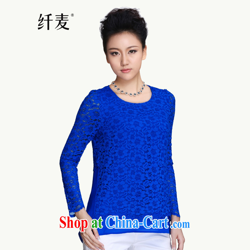 Slim, Mr Big, female 2015 spring new thick mm lace snow woven stitching Sau San T-shirt 951365158 blue 6 XL