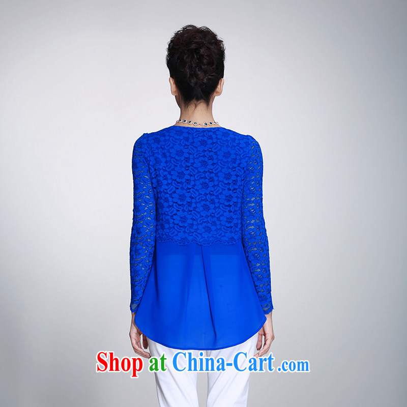 The Mak is the female 2015 spring new thick mm lace snow woven stitching beauty T-shirt 951365158 blue 6 XL, former Yugoslavia, Mak, and shopping on the Internet